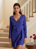 Abito Elegante Lurex Blu con Scollo a V