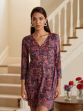 Abito Lungo Paisley con Maniche Trasparenti e Scollo a V