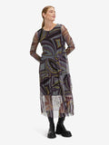 Vestito Midi in Tulle Fantasia Geometrica con Fodera in Viscosa